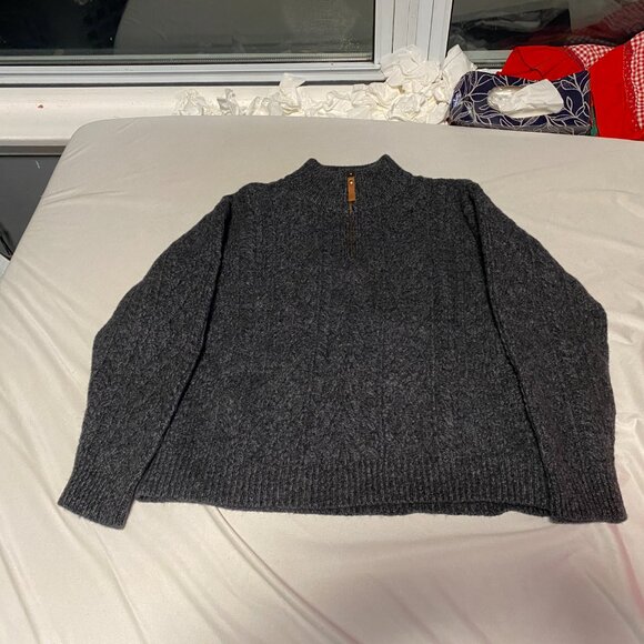 Vintage Inis Crafts 100% Merino Wool Cable Knit Sweater Medium Gray 1/4 Zip - Picture 6 of 16